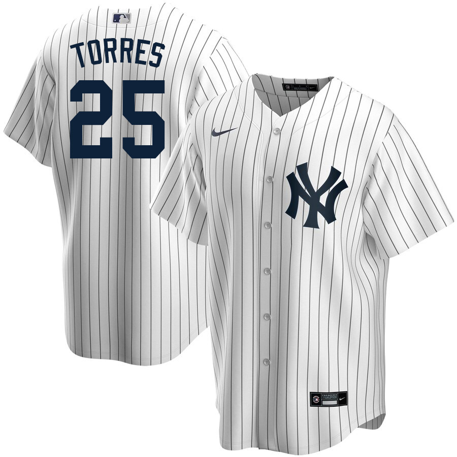 2020 Nike Men #25 Gleyber Torres New York Yankees Baseball Jerseys Sale-White